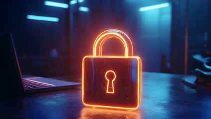 Fototapeta premium Glowing Digital Padlock Representing Cybersecurity and Data Protection – Futuristic Technology Concept