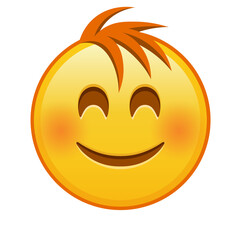 Fototapeta premium Smiling face with laughing eyes Large size of yellow emoji smile with hair