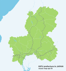 日本の岐阜県のシンプルな緑色のロードマップ