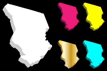 3D map of Chad (Republic of Chad) -  white, yellow, purple, blue and gold - vector illustration