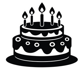 Birthday Cake Silhouette, Black, Lit Candles