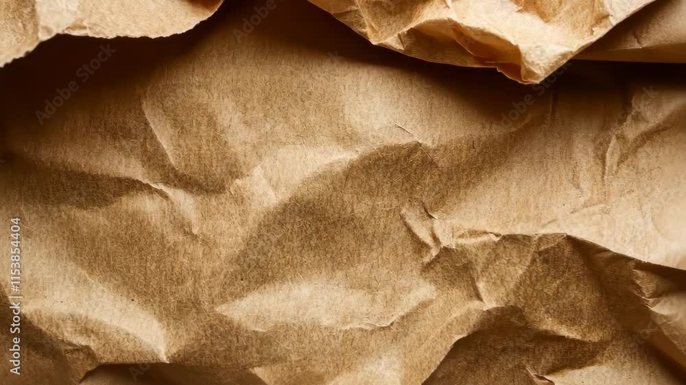 Poster crumpled brown paper texture with intricate folds and shadows displayed in close-up during daylight