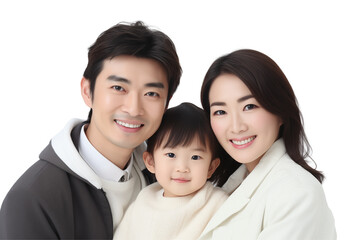 Portrait of a Smiling Asian Family on Transparent Background - Ideal Illustration for Creative Projects, Advertisements, Cultural Content, or Campaigns Promoting Diversity and Family Unity. PNG cut.
