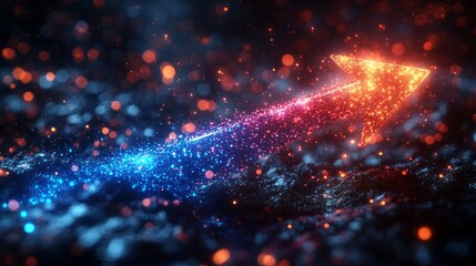 Glowing abstract arrow in motion with colorful sparkling lights