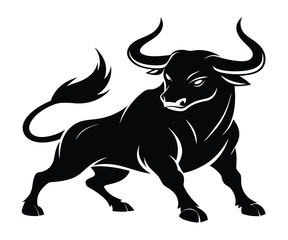 Charging Bull Silhouette, Black, Vector, EPS, Stock