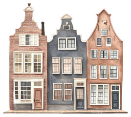 Fototapeta premium PNG Vintage Dutch townhouses architecture illustration watercolor.