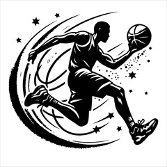 Basketball Players vector. Basketball player action silhouette illustration