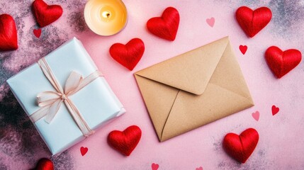 Romantic Valentine's Day gift, letter, hearts.