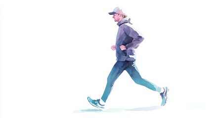 Fototapeta premium An adult going for a morning jog, fresh and energetic, watercolor effect, isolated on white background