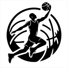 Basketball Players vector. Basketball player action silhouette illustration