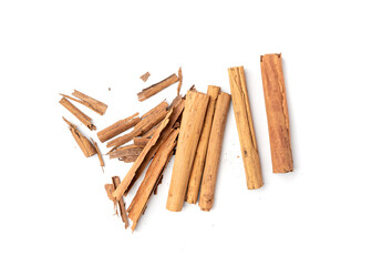 Broken Ceylon Cinnamon Isolated, Cinnamomum Verum Bark, Zeylanicum, Real Cinnamon Sticks