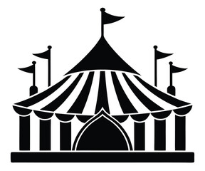 Circus Tent Silhouette, Flags, Night Show