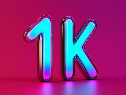 1k made of neon light, 1000 followers, vibrant colors, celebration, social media