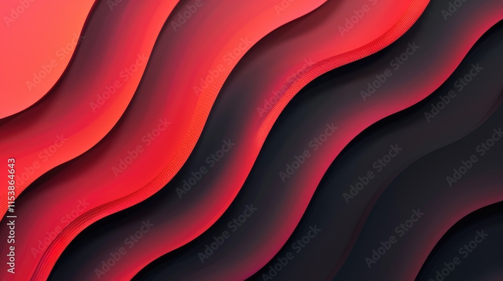 Poster abstract waves in red and black create a dynamic, modern background.