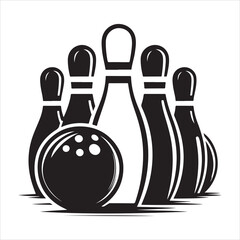 Bowling pins and ball silhouette vector. Bowling pins icon vector silhouette illustration
