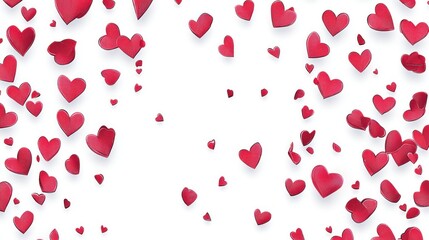 Scattered red hearts on white background.