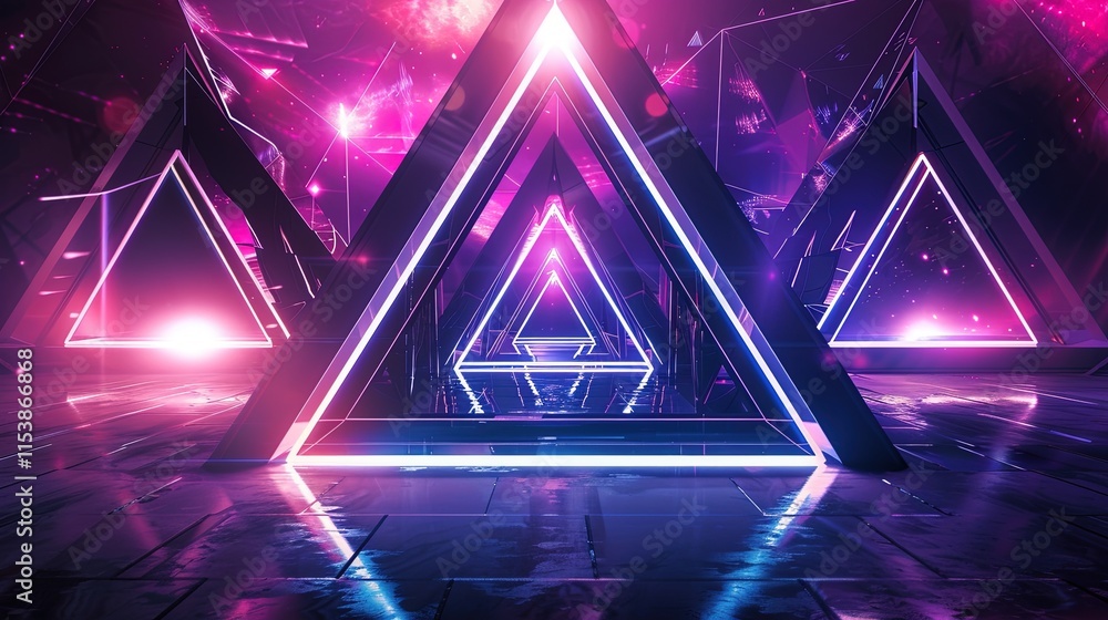 Poster neon lit triangular pathway abstract digital art