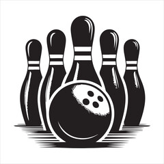 Bowling pins and ball silhouette vector. Bowling pins icon vector silhouette illustration