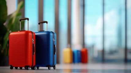 Travel preparation luggage set at airport travel gear modern terminal close-up view packing essentials