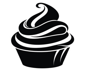 Black Silhouette Cupcake Swirled Frosting Dessert