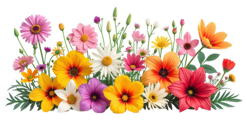 Vibrant Collection of Flowers - Artistic Arrangement on Crisp White Background for Creative Projects the product image shot (transparent) , print, banner