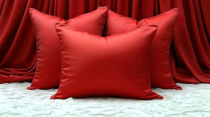 Lush red fabric backgrounds Striking carmine accent pillows scattered