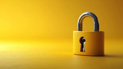 Yellow lock on vibrant yellow background with keyhole and shadow