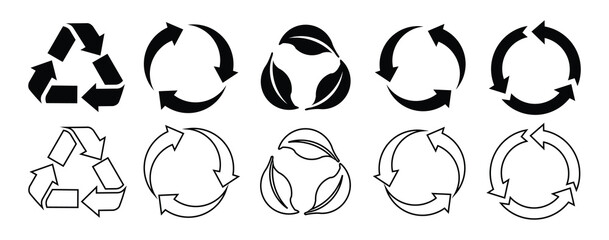 Recycle sign set. Recycle Icon Pack. set of recycling icons. recycle logo symbol. Vector Illustration 