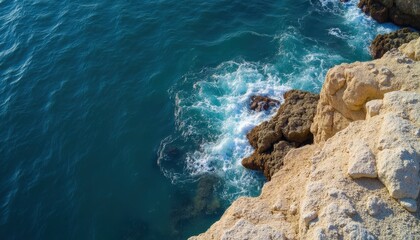 Ocean Waves Crashing on Rocky Coastline.