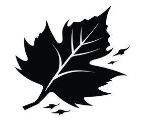 Falling Leaf Silhouette, Black, Jagged Edge