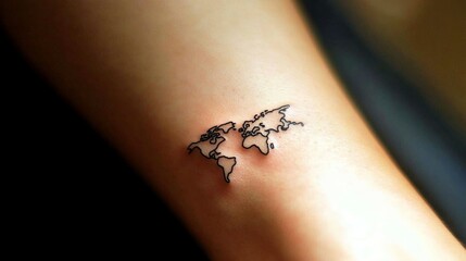 Obraz premium Small world map tattoo on woman wrist. Travel and world tour concept
