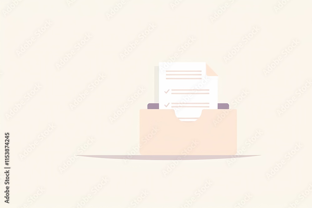 Poster document organization: a minimalist illustration of a file folder with a single document inside, rep