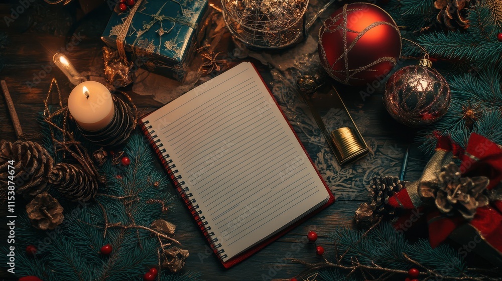Poster 2025 new year concept with empty notebook for your goals, plans, resolutions. flat lay style. christ