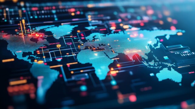 Futuristic Tech World Map With Data Overlays