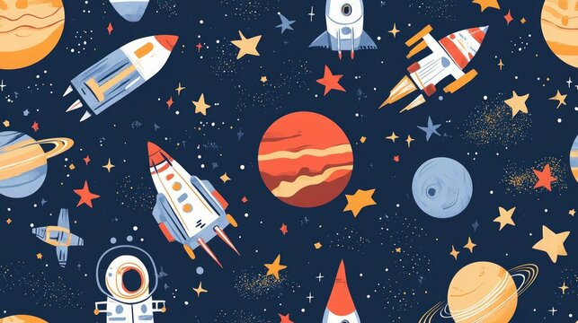 seamless pattern with rocket