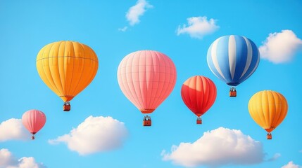 Fototapeta premium Cloud based services Mlops Martech saas Mental coach Kubernetes backup Networking as a service Telegram channel Helium 10 Togetherall Grow therapy Colorful hot air balloons floating in bright blue sk