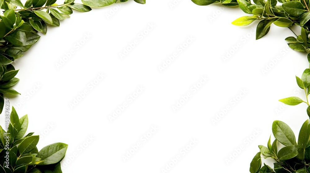 Poster a lush green leaf frame surrounds a blank white space, perfect for adding text or images, creating a
