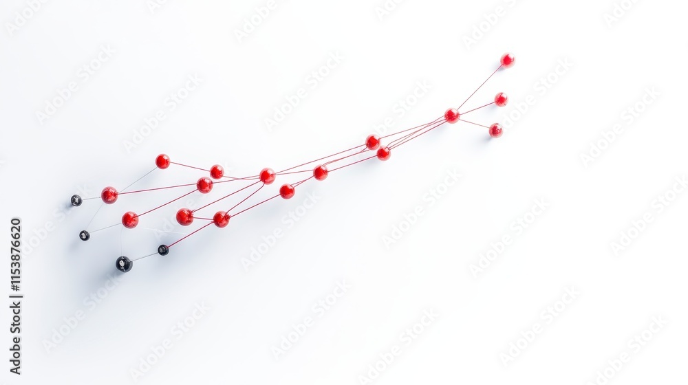 Poster a creative representation of interconnected nodes and lines, showcasing a network of red and black d