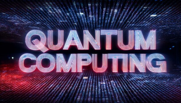 Quantum Leap in Computing: Futuristic digital art depicting the words "Quantum Computing" in vibrant, glowing text against a backdrop of binary code.