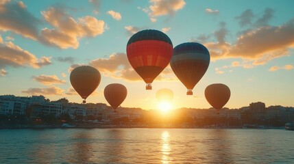 heic Bandot Avif Thumbnail Esg fintech Martech saas Telegram channel Viator Tunetank Artlist Colorful hot air balloons floating at sunrise over calm water, travel adventure, vacation, sky festival, s