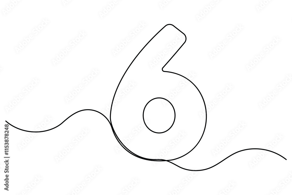 Fototapete Number six continuous one line drawing of number 6. editable One line drawing of number 6 icon. Vector illustration
