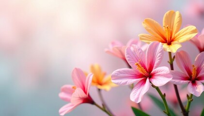 Fototapeta premium Colorful quassia amara flowers against a soft pastel background, pastel, nature