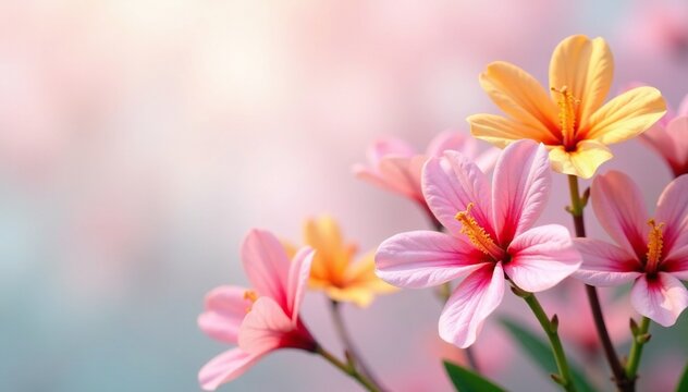 Colorful quassia amara flowers against a soft pastel background, pastel, nature
