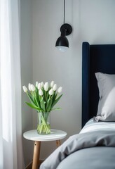 White Tulips in Bedroom Corner.