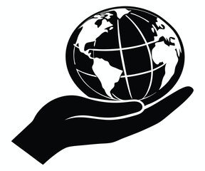 Hand Holding Globe Silhouette EPS Vector