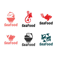 Set of Seafood, fish restaurant logo design illustration