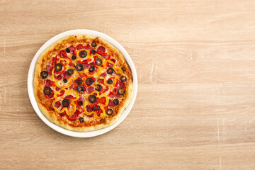 Pizza with Pepperoni, Peppers, and Olives