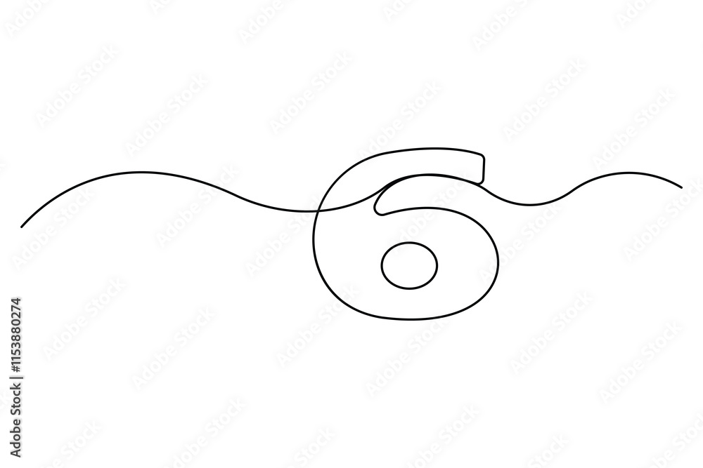Fototapete number six continuous one line drawing of number 6. editable one line drawing of number 6 icon. vect