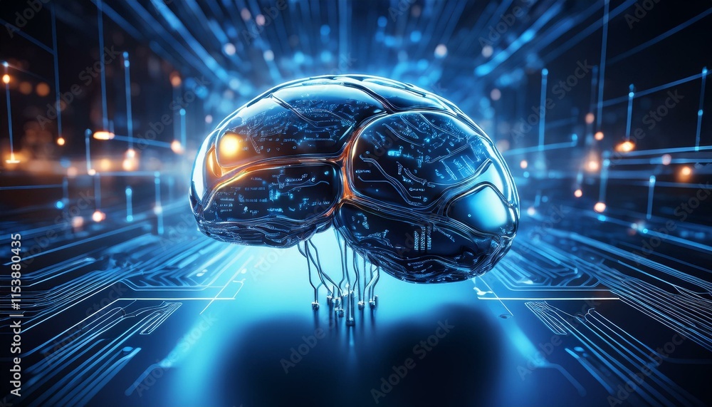 Aufkleber cybernetic brain: a futuristic and intricate rendering of a robotic brain, illuminated by glowing ci