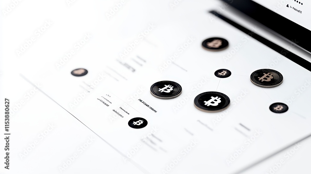 Poster a collection of cryptocurrency coins displayed on a digital interface, showcasing bitcoin alongside 